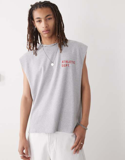 COLLUSION atheltic varsity tank vest in grey with red print