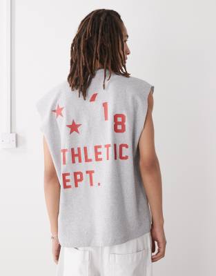 COLLUSION atheltic varsity tank vest in grey with red print - view 1