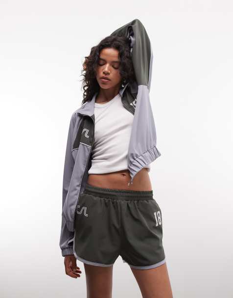 COLLUSION athletic dolphin hem nylon running shorts in charcoal gray - part of a set - view 1