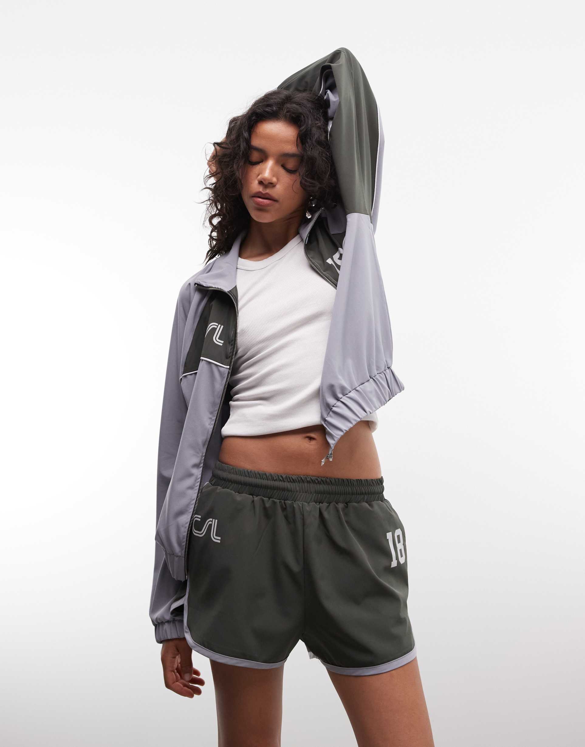 collusion athletic dolphin hem nylon running shorts in charcoal gray - part of a set