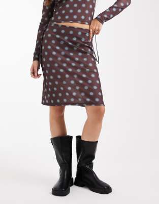 Collusion COLLUSION awkward length blur spot skirt in brown blue co-ord-Multi