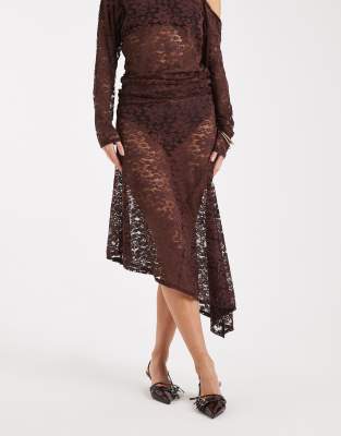 Collusion Awkward Length Lace Skirt In Brown