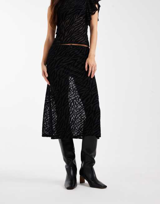COLLUSION awkward length sheer skirt in zebra flock co-ord, 2 of 5