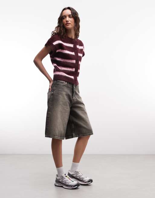 COLLUSION baby cardigan in burgundy and pink stripe, 2 of 4