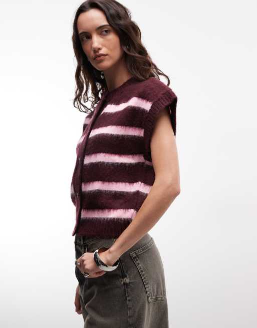 COLLUSION baby cardigan in burgundy and pink stripe, 4 of 4