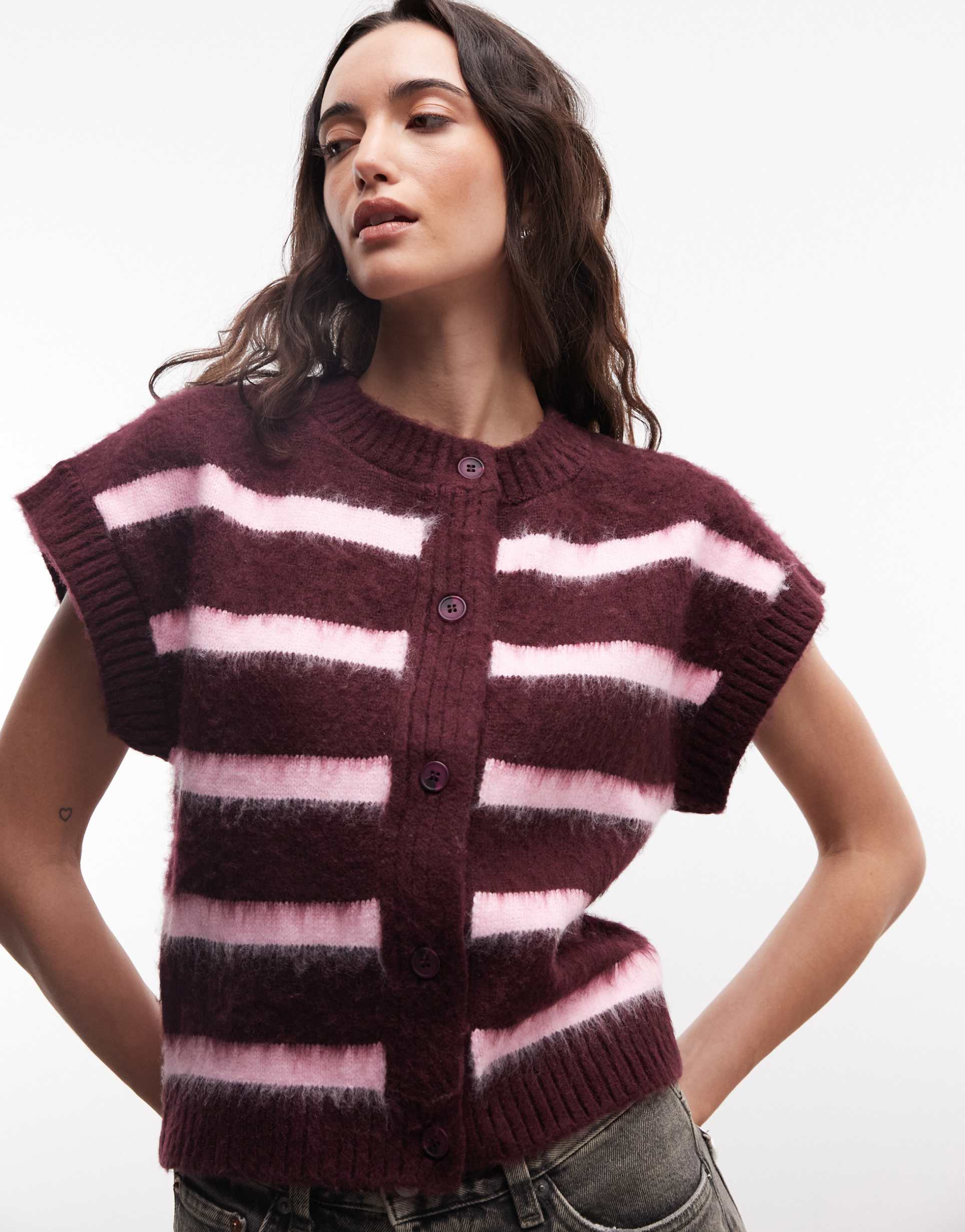 collusion baby cardigan in burgundy and pink stripes