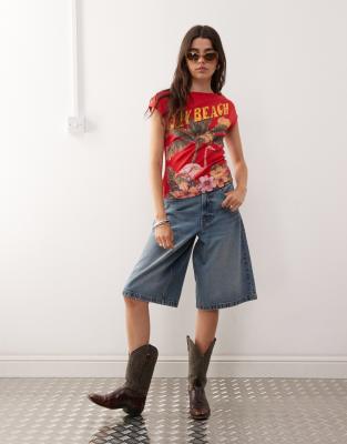 COLLUSION - Baby T-shirt met Red Bay strand print in rood - view 1