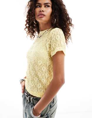 Collusion baby tee in butter yellow lace