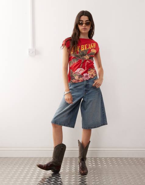 COLLUSION baby tee in red bay beach print in red - view 1