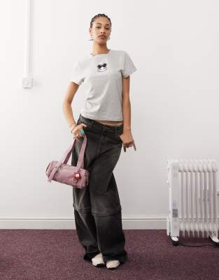 Collusion Baby Tee With Bubblegum Girl Graphic In Gray