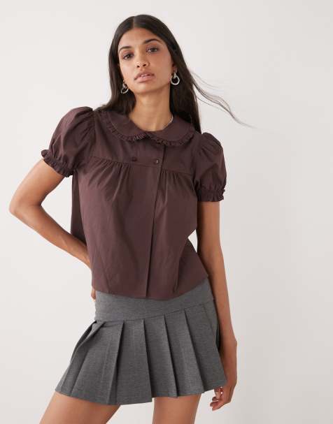 COLLUSION babydoll blouse in brown - view 1