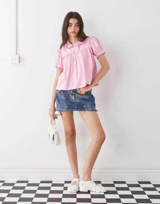 COLLUSION babydoll blouse in pink, 3 of 4