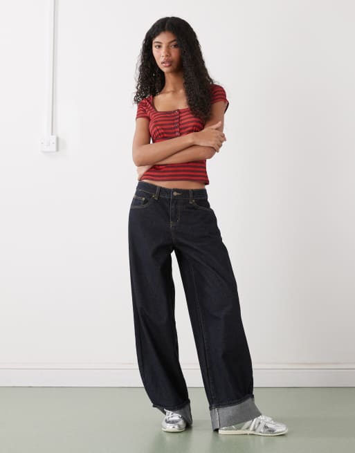 COLLUSION - Babydoll-henley-top med røde og sorte striber , 2 af 4