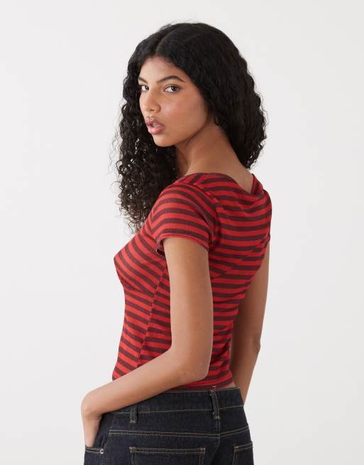 COLLUSION - Babydoll-henley-top med røde og sorte striber , 4 af 4