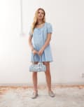 [Collusion] COLLUSION babydoll mini dress with pin tuck detail in light blue XS Baby blue