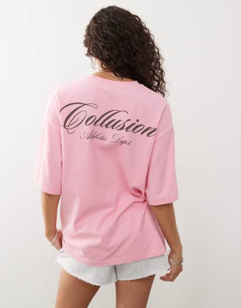 COLLUSION - Babylyserød oversized T-shirt med logografik - view 1