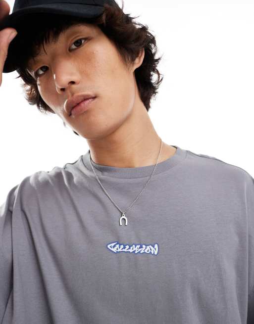 COLLUSION back collusion logo graphic t-shirt in gray 