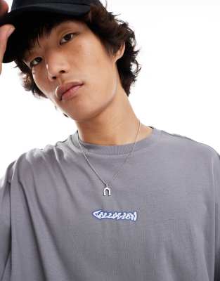 COLLUSION back collusion logo graphic t-shirt in gray 