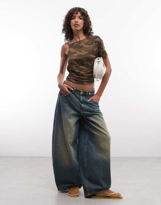 COLLUSION backless asymmetric top in camo print, 4 of 4