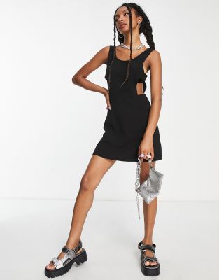 COLLUSION satin mini slip dress in black