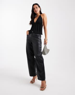 Collusion Backless Ruched Front Strappy Top With Lace Trim In Black