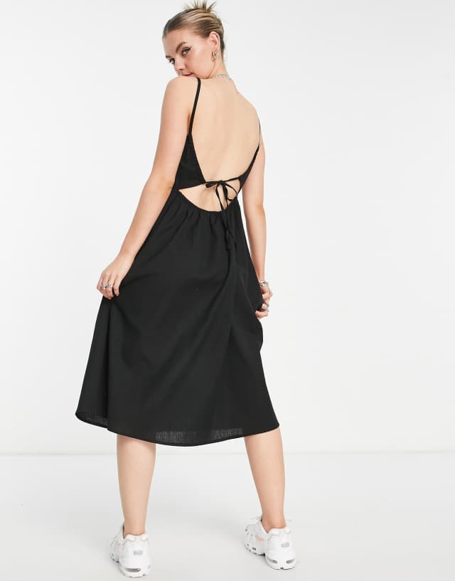 COLLUSION backless strappy midi dress in black