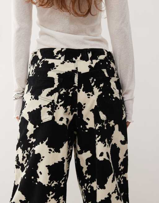 Y2k Denim Koe Print Casual Broek Hoge Taille Rechte Pijpen Jeans