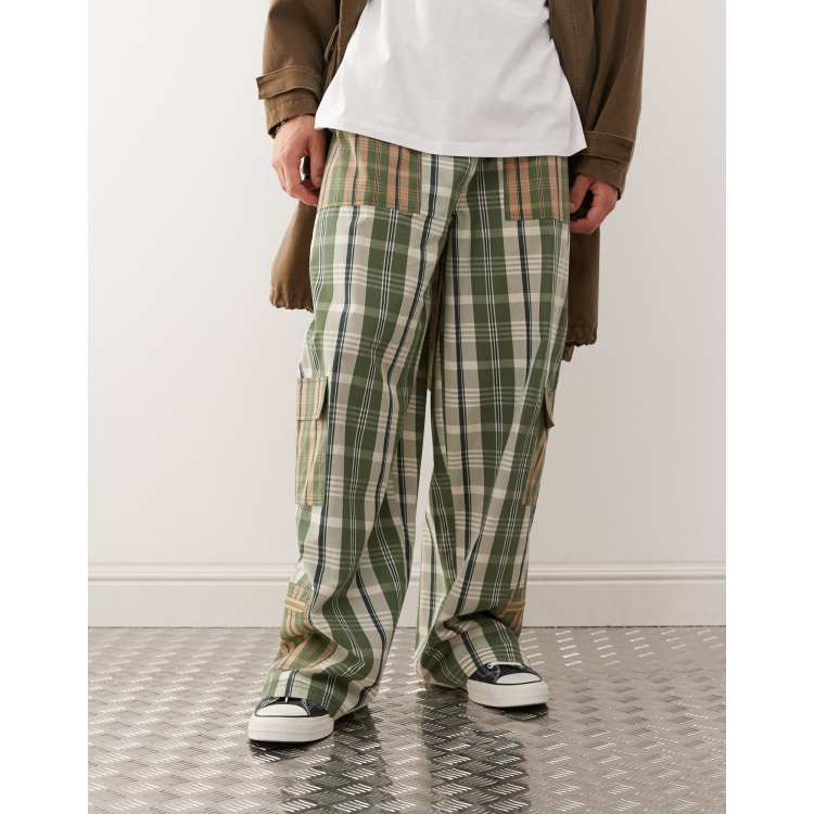 COLLUSION baggy cargo pants in mixed plaid | ASOS