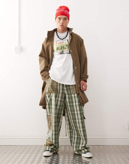 COLLUSION baggy cargo trouser in mixed check, 2 of 5