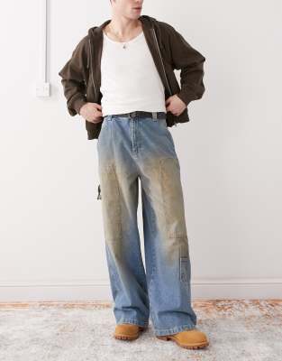 baggy carpenter jeans in dirty wash-Blue