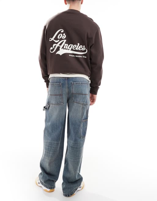 COLLUSION baggy carpenter mid rise jeans in dirty blue