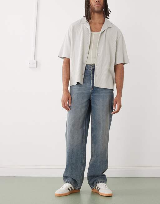 COLLUSION baggy carpenter mid rise jeans in dirty blue