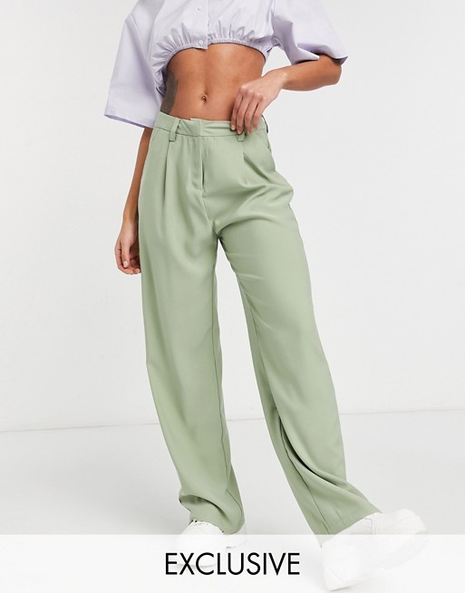 COLLUSION baggy dad trousers in sage