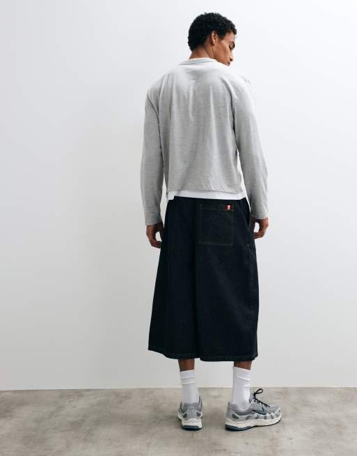 COLLUSION - Baggy denim jort met lange pasvorm in denim met spoeling, 4 van 9
