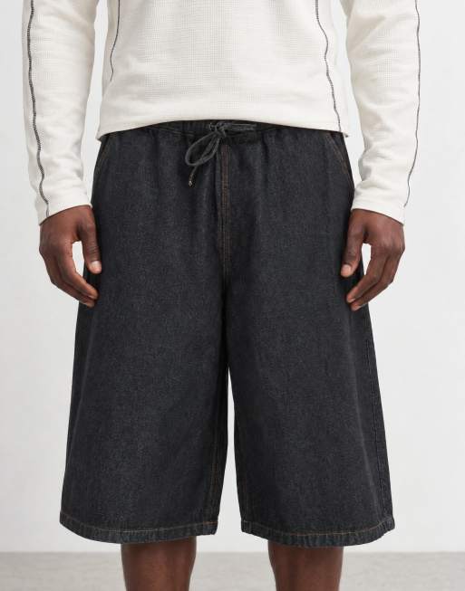 COLLUSION - Baggy denim jort met lange pasvorm in denim met spoeling, 6 van 9