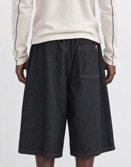 COLLUSION - Baggy denim jort met lange pasvorm in denim met spoeling, 9 van 9