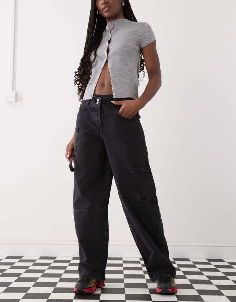 COLLUSION baggy jean with asymmetric waistband in washed charcoal - view 1