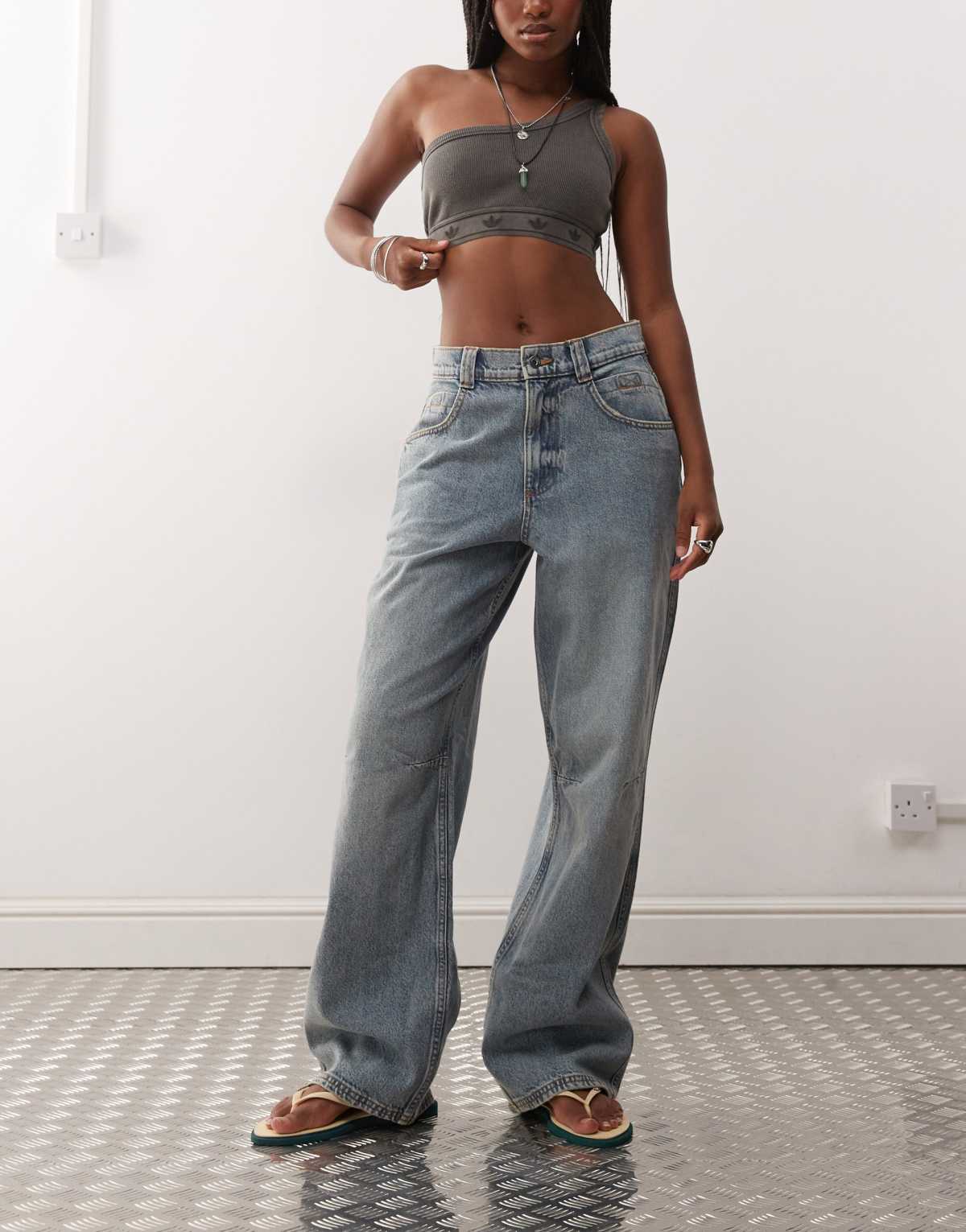 COLLUSION baggy jean with seam detail in washed blue