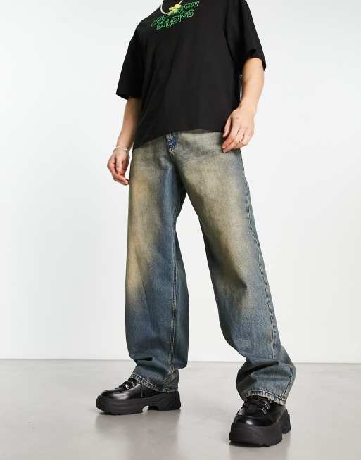 COLLUSION baggy jeans in dirty wash - LBLUE