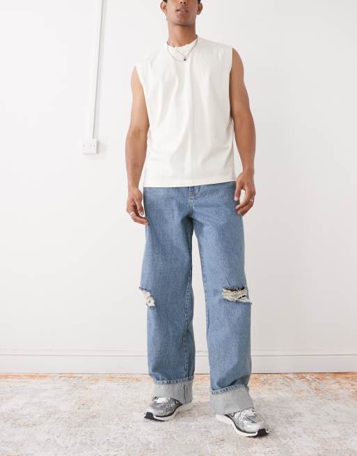 COLLUSION - Baggy jeans met omslag in mid wash