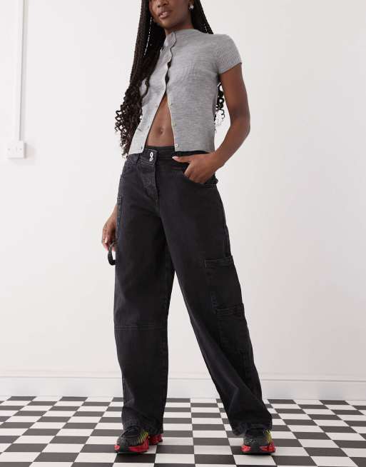COLLUSION baggy jeans with asymmetric waistband in washed charcoal 