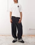 [Collusion] COLLUSION baggy jeans with turn up hem in rinse wash-Navy W38 Rinse wash