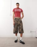 [Collusion] COLLUSION baggy jorts in camo print-Green W30 CAMO