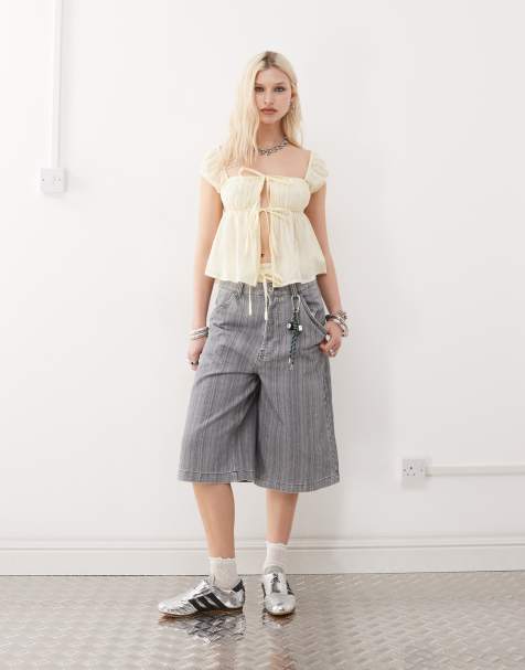 COLLUSION baggy jorts in grey stripe - view 1
