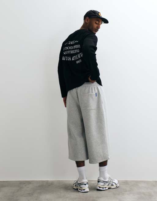 COLLUSION baggy lång jerseyshorts i gråmelerad, 5 av 5
