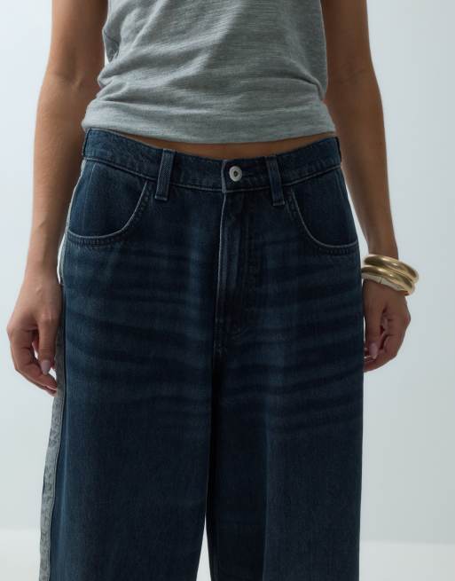 COLLUSION baggy lavtaljede jeans i mørkeblå vask med sporty kant, 4 af 5