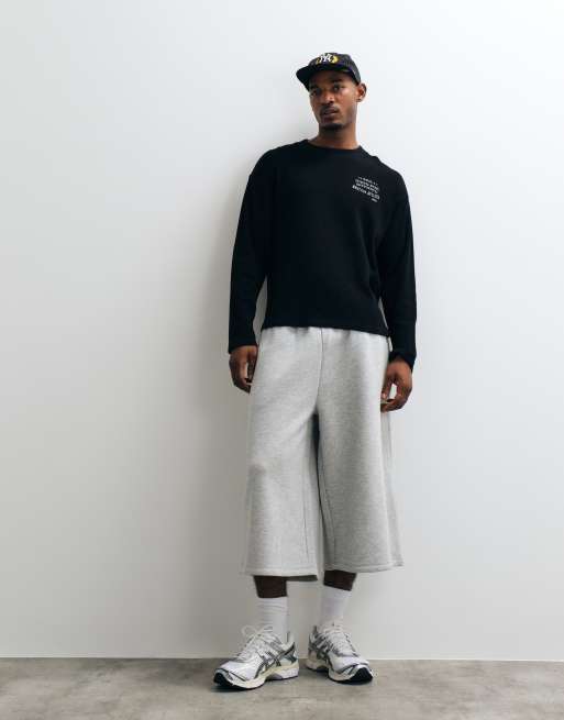 COLLUSION baggy longline jersey shorts in gray heather, 3 of 5