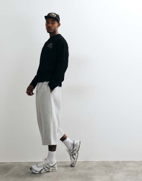 COLLUSION baggy longline jersey shorts in grey marl - view 1