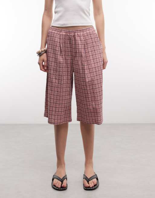 COLLUSION baggy longline jort in pink check, 2 of 5