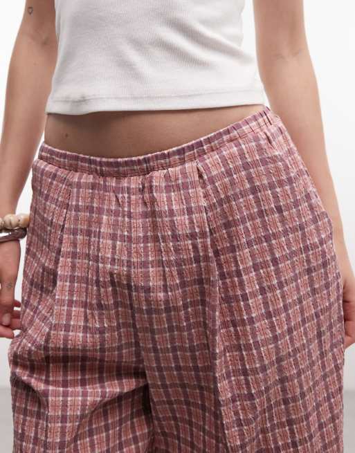 COLLUSION baggy longline jort in pink check, 3 of 5